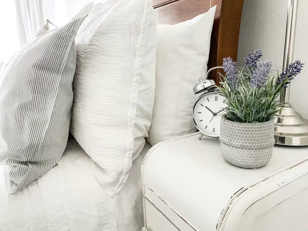 Nightstand with a clock. 